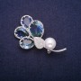 Twig Brooch with a Bead and Green-Blue Crystals in Swarovski Style, Silver-Tone Metal 32×55 mm