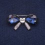 Bow Brooch with Blue Crystals, Silvery Metal 20x40 mm