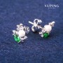 Xuping Stud Earrings with Green Crystals and Majorca Pearls, 8×13 mm Rhodium-plated