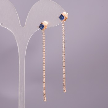 Xuping Earrings with Blue Stone, 6×65 mm, 18K Gold Plating