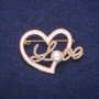 Heart-Shaped Brooch with White Enamel, Crystals and Bead, Gold-Tone Metal 30x41 mm