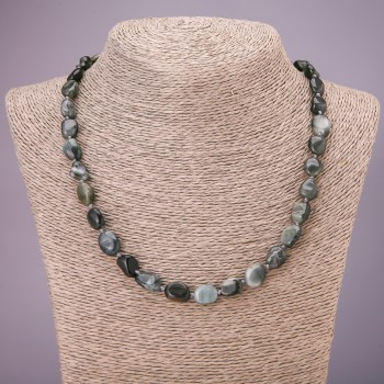 Necklace of natural Hawk's Eye stone, faceted, 8x10 mm (±), length 48 cm