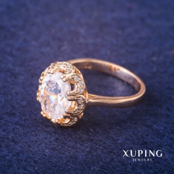Xuping Ring with White Stone, 18K Gold Plated, Size 16