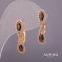Xuping Earrings with White Crystals and Black Stones 6×25 mm 18K Gold Plating