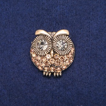 Owl Brooch with Yellow Crystals, Golden Metal 32×33 mm
