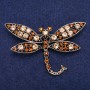 Dragonfly Brooch with Yellow Crystals, Gold-Tone Metal, 45x74mm
