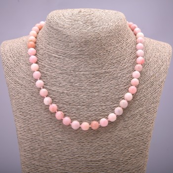 Natural stone necklace with pink opal, smooth beads, diameter 8(±)mm, length 45 cm