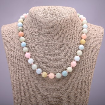 Morganite natural gemstone necklace with smooth beads, 10(±)mm diameter, 45 cm long