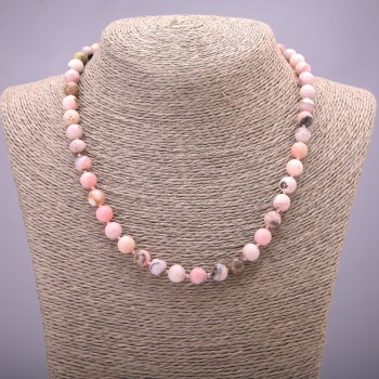 Natural Pink Opal Necklace with a Smooth Bead, 8 mm Diameter, 45 cm Length