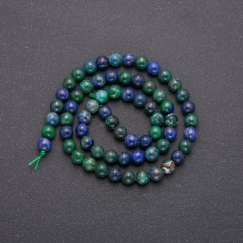 Azurite natural stone beads — smooth round spheres, diameter 6.5 mm, thread length 38 cm (+/-)