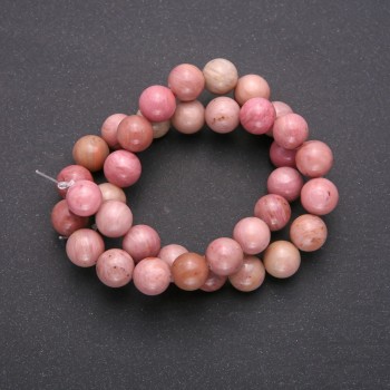 Rhodochrosite natural stone beads, smooth round beads, 10 mm diameter (+/-), 38 cm strand