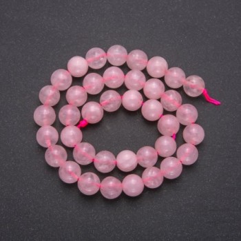 Pink Quartz Beads — Smooth Round Beads, 10 mm Diameter, 38 cm Length