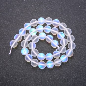 Matte White Opal Glass Beads on Thread, 10 mm Diameter (+/-), 38 cm Length