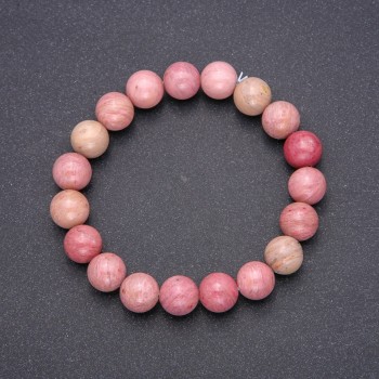 Bracelet made of natural rhodonite, smooth beads, 10 mm diameter, 18 cm length on elastic