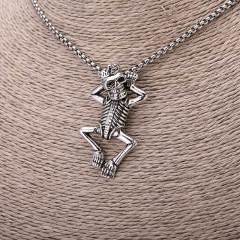 Pendant 'Skeleton in a Crown' 27×49 mm on chain, 65 cm chain length, silver color