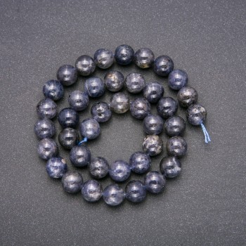 Iolite natural stone beads - smooth round beads, diameter 10 mm (±), length 38 cm