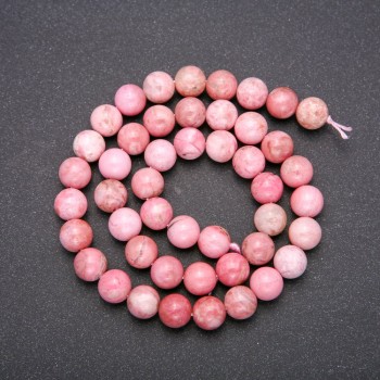 Rhodochrosite natural stone beads — smooth round spheres, 8 mm diameter (±), 38 cm length