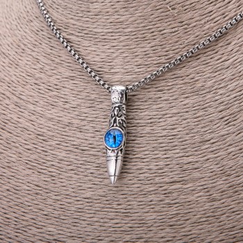 Pendant Sphere with Blue Dragon Eye, 20×50 mm on chain, length 65 cm, silver