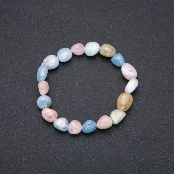 Браслет з натурального каменю Морганіт стрейч галтівка, діаметр 9х12(+-)мм обхват 18см