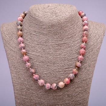 Rhodochrosite natural stone necklace with smooth beads, 10 mm diameter, 45 cm length