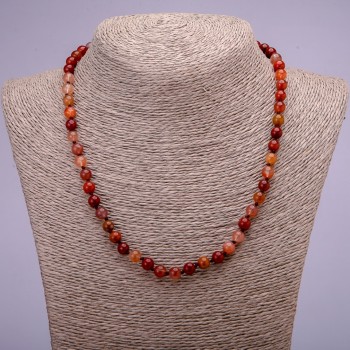Beaded necklace of natural red rutile quartz, smooth beads, diameter 6 mm, length 45 cm