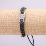 Bracelet with metal inlay, length 18-25 cm, thickness 11 mm, eco-leather, color black, with adjustable slider clasp