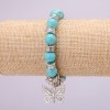 Turquoise Elastic Bracelet, Diameter 10± mm, Length 18 cm with Inlays and Butterfly Pendant