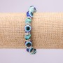 Turquoise Amulet Bracelet with Blue Eyes on Elastic Band, 10(±)mm Diameter, 18 cm Length, with Inlays and Rhinestones