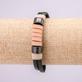 Браслет з металевими вставками, довжина 21см, товщина 10мм еко шкіра колір чорний з коричневим