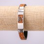 Bracelet with metal inserts, 21 cm length, 10 mm thickness, eco-leather, brown color, with a clasp