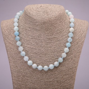Aquamarine Natural Stone Necklace with a Smooth Bead, 10(±)mm diameter, 45 cm length