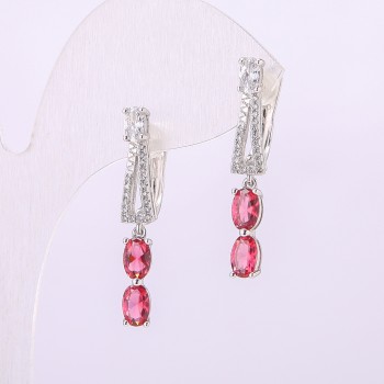 Earrings Xuping with Pink Stones 31x5mm Rhodium
