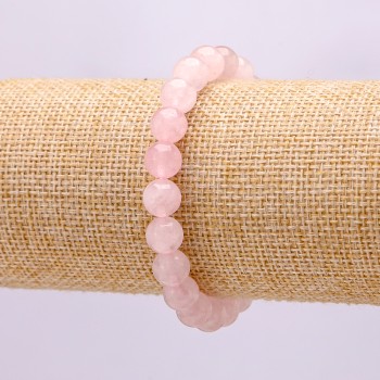 Elastic bracelet with natural rose quartz, smooth beads, diameter 10 mm