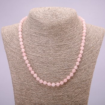 Rose Quartz Necklace with natural stone, smooth 6 mm beads, 45 cm length+