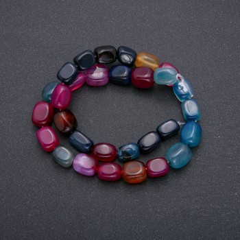 Multicolored agate beads on a thread, brick-shaped faceted beads, diameter 12x9 mm, length 37 cm