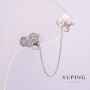 Xuping Rhodium Earrings for One Ear, Heart-shaped 11x7mm with White Crystals on Chain, Length 44mm, 4mm Ball +