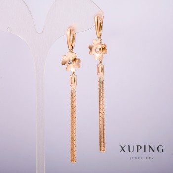 Xuping Earrings, 18K Gold Plating with White Stones, Length 80 mm+