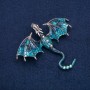 Dragon Brooch-Pendant, silver-toned metal, blue enamel with blue and petrol-colored crystals, 70x63 mm