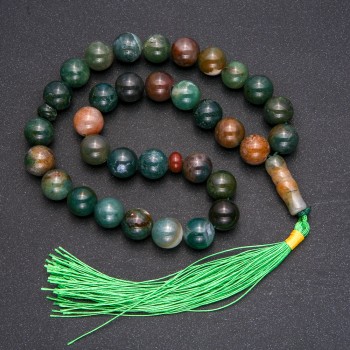 Beads Made of Natural Green Jasper, 33 Beads, Smooth Round Balls, Diameter 12 mm ± Green Jasper Inlay