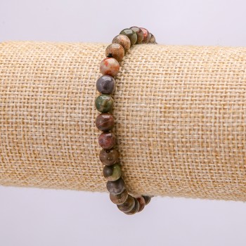 Picasso Jasper elastic bracelet, natural stone, 18 cm circumference, smooth bead, 6 mm diameter +
