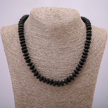 Shungite Beads Necklace (Artificial), Smooth Rondel, 10×4.5 mm, Length 45 cm +