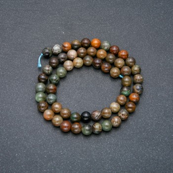 Beads on a thread, natural green jasper, smooth round beads, 6mm diameter +/- length 39cm