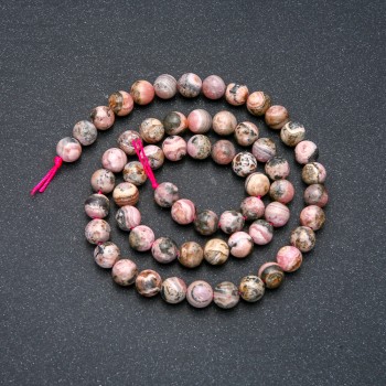 Rhodochrosite Beads on Thread, Smooth Round Beads, 6 mm Diameter, 39 cm Length