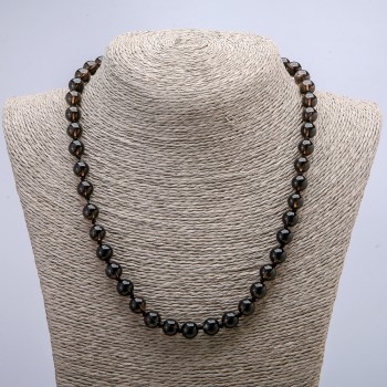 Natural Smoky Topaz Necklace with Smooth Beads, 8 mm Diameter, 46 cm Length +