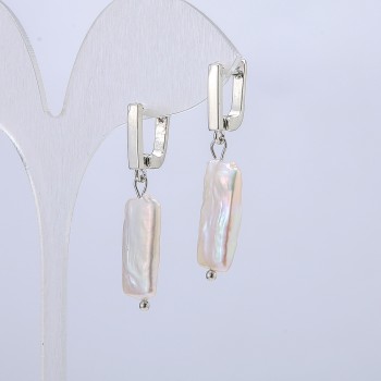 Earrings with natural baroque pearls, 17x10 mm diameter, 37 mm length +/- with petrol tint