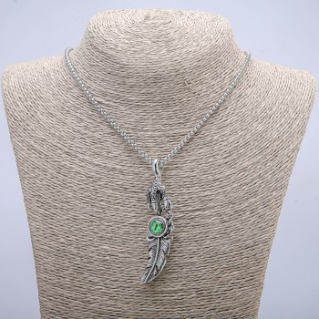 Pendant 'Paw with Feather Dragon's Eye' 70×20 mm on a chain, chain length 70 cm, silver metal