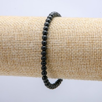 Elastic bracelet with natural shungite, smooth beads, 4 mm diameter, 18 cm long +