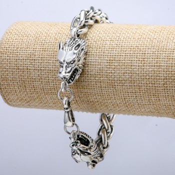 Chain bracelet 'Wolf Head' silver-toned metal 15x37 mm, thickness 8 mm, length 20 cm +