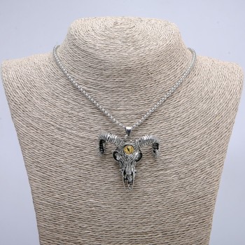 Pendant "Goat skull with dragon eye" 45x45mm on a chain, length 70 cm +- silvery metal
