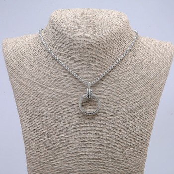 Pendant Ring 24x5mm on a chain, length 70 cm, silver-colored metal